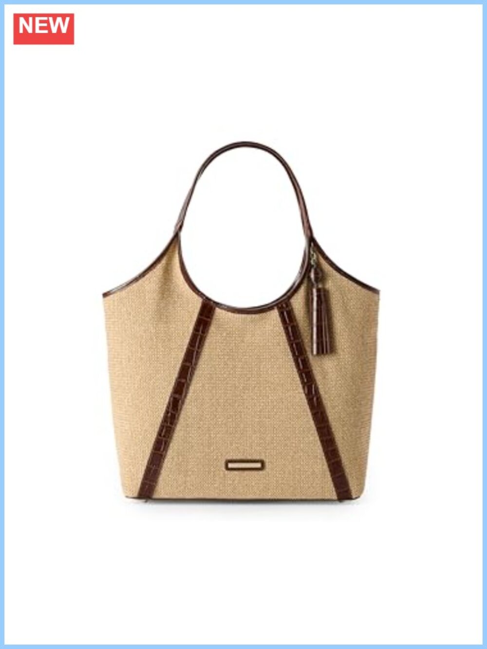 Leather Tote Bag with Key Clip Closure and Adjustable Straps